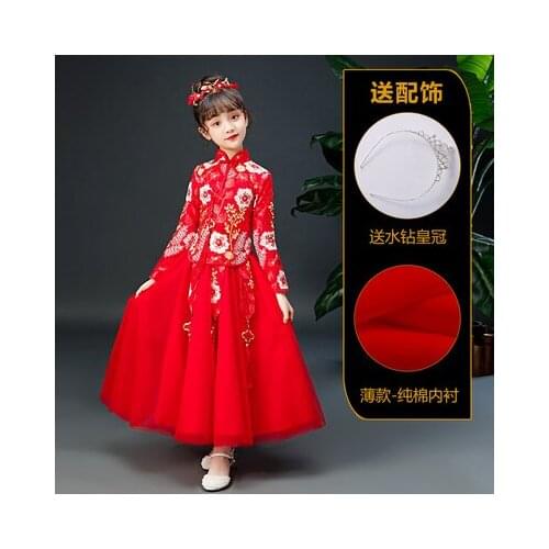Autumn Winter Thick Girls Cheongsam Suits Super Fairy Print Cheongsam+Skirts Chinese Style New Year Outfit Girls Costumes 4-13T
