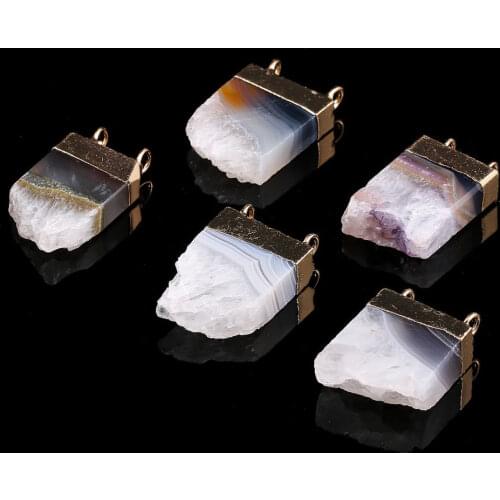 Natural Stone pendants grey stripe agated irregular shape for Jewelry Making Necklace Accessories Gift for Women 18x20-25x30mm