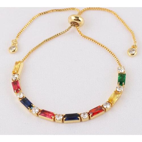 Gold filled baguette cubic zirconia bracelet for women men luxury jewelry rainbow cz tennis gorgeous trendy bangle girls gift