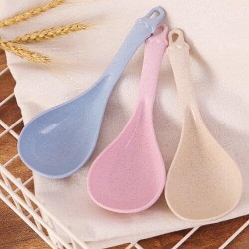 Wheat Straw Round Head Rice Spoon Soup Scoop Environmental Spoon Candy Color Strainer Kitchenware Big Scoop Dinnerware 1pcs
