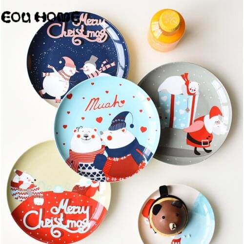 Christmas Ceramic Dinner Plates Cartoon Hand-painted Steak Dessert Plate Bone China Western Fruit Dish New Year Gift