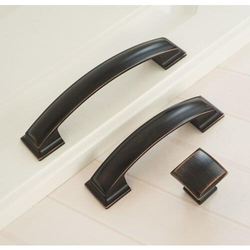 3.75" 5" Black Square Door Knobs Drawer Pulls Zinc Alloy Kitchen Cabinte Handles Modern Wardrobe Closet Pull Handle 96 128mm