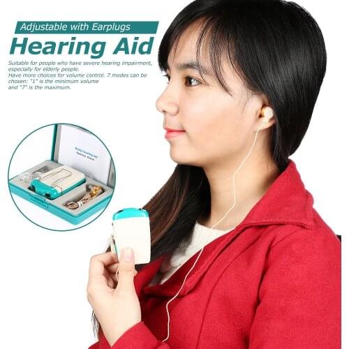 Hearing Aids Pocket Hearing Aid Sound Amplifier for Severe Hearing Loss Voice Volume Adjustable with Earplugs
