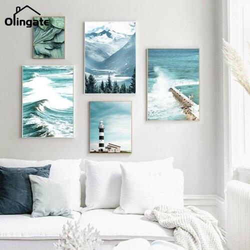 Modern Bridge Blue Sky Sea Tower Wall Art Snow Mountain Canvas Painting Nordic Posters Prints One Piece Wall Picture Home Decor