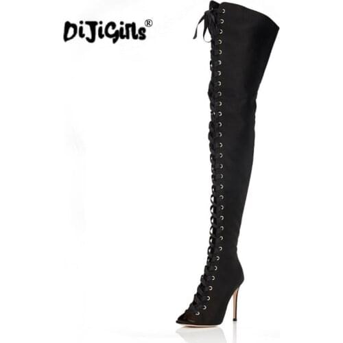 DIJIGIRLS Women High Heels Over the Knee Boots Fashion shoes ladies thigh high Boots black women pumps peep toe long boots