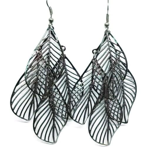 Simple Hollow Out Multilayer Leaves Long Tassel Earrings National Style Retro Womens Earrings Leisure Party Jewelry