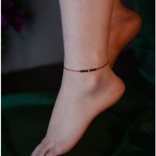 NYMPH Natural Garnet Anklet Real 18K Gold Ball Hand Woven Adjustable Red String for Women Fine Jewelry Gift S528