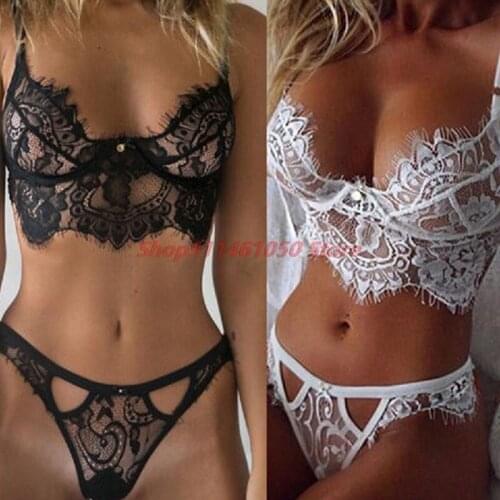 Womens Underwear Set Mesh Lace Transparent Bra Sexy Lingerie Set 2 Piece Sexy