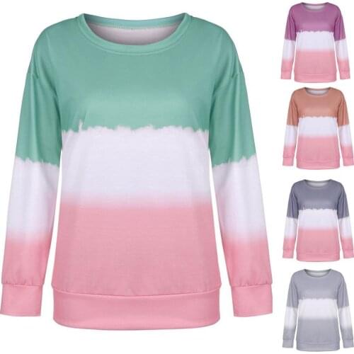 Women Casual Tie Dye Printing Long Sleeve Loose O Neck Pullover Sweatshirt Tops