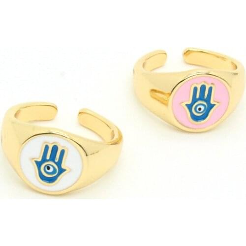 1PC New Vintage Colorful Round Fatima Hand Ring For Women Punk Simple Turkish Hamsa Hand Open Finger Ring Jewelry Gift R357