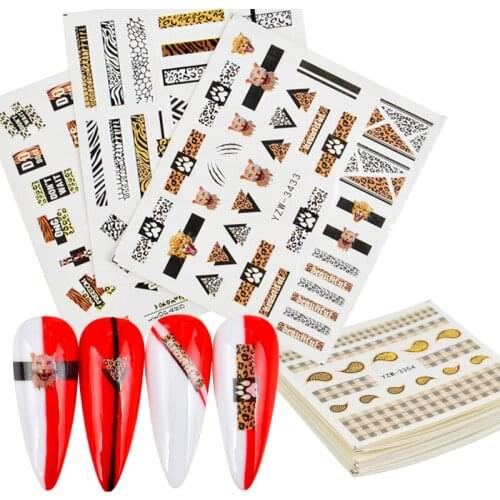 1 Sheet 3D Nail Sticker Water Leopard Black White Sexy Slider Winter Design for Nail Art Decoration Manicure Accessories Decals