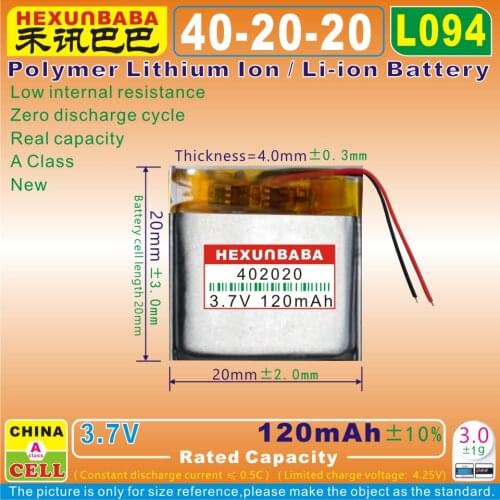 10pcs [L094] 3.7V 120mAh [402020] PLIB;polymer lithium ion / Li-ion battery for mp4,bluetooth earphone,SMART WATCH,GPS,mp3;mp5