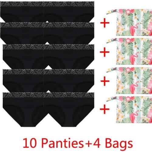 10pcs Sexy Lace Black Menstrual Physiological Panties Woman Underwear Leakproof Menstrual Period Panties Underwear with FREE BAG