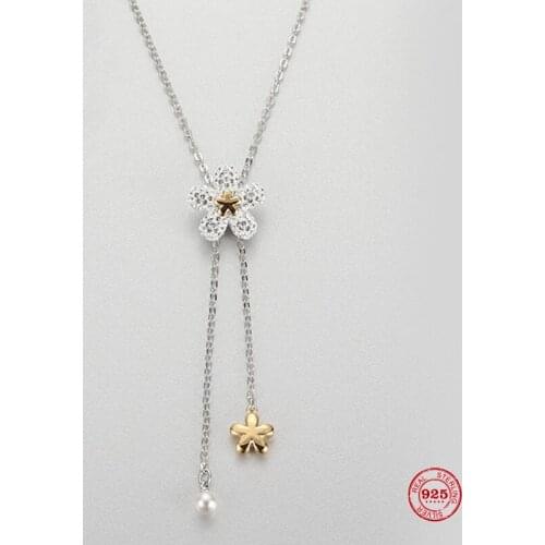 2020 Fashion Charm Pure 925 Silver Original 1:1 Copy, Small Fresh Flower Tassel Shape Wild Necklace Female Luxury Jewelry Gifts