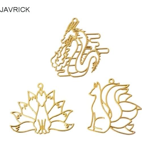 4Pcs Fox Dragon Open Bezel Charm Metal Frame Hollow Pendant UV Resin Jewelry DIY