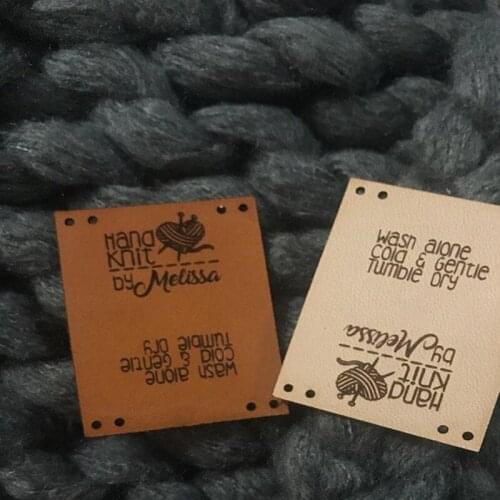 55pcs Personalized leather Branding logo label for Knitting Crochet Sewing Handmade items labels Folding Hat clothing -DIY Tags