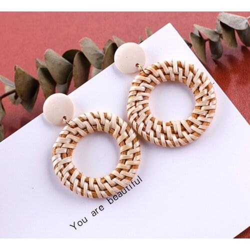 AENSOA Rattan Knit Dangle Earrings for Women Classic Round Drop Earrings 2021 Pendant Earrings Fashion Jewelry Gift