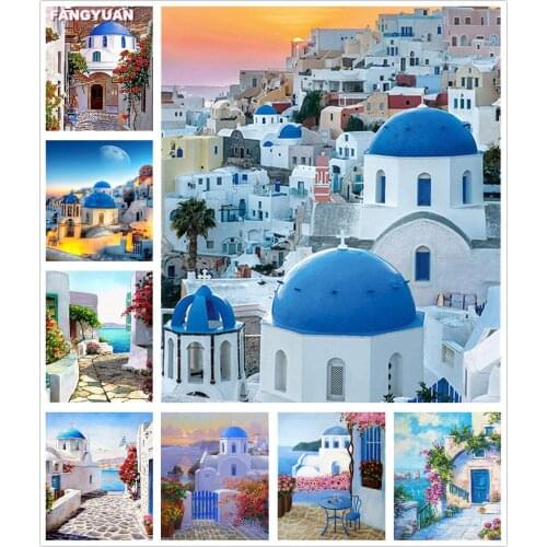 5D Diy Courtyard Diamond Painting Seaside Modern Home Wall Art Picture Hand Painted Diamond Mosaic Embroidery Room Decor Gift