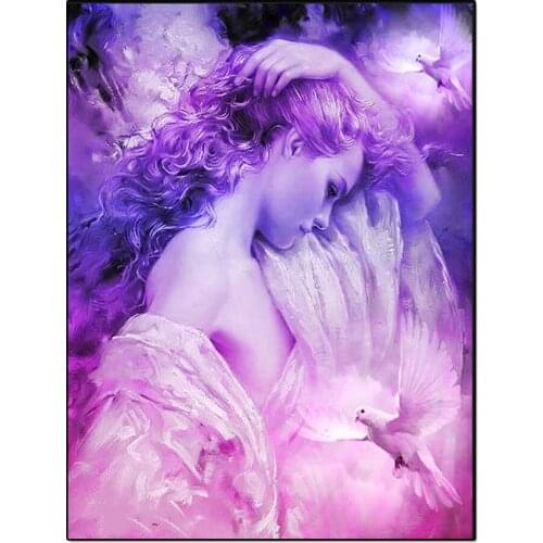Diamond Embroidery Purple Sexy Woman Swan pigeon Pattern Diamond Painting Pictures of Rhinestones Diamond Mosaic Cross Stitch