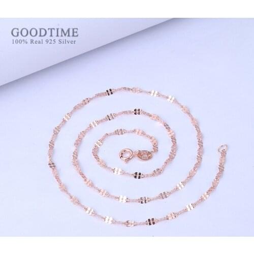 Fashion Sterling Silver Chain Jewelry Genuine Pure 925 Silver Chains Necklaces For Women Rose Gold Color Necklace Link Chain