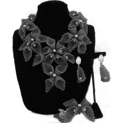 Dudo Store Big African Jewelry Set Grey Design Nigerian Beads Necklace Set Bridal 3 Pieces With Bracelet Earrings Free Shipping
