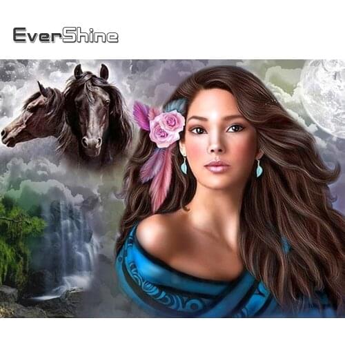 Evershine Diamond Painting Woman 5D Cross Stitch Kits Diamond Mosaic Horse Embroidery Portrait Rhinestone Picture Handmade Gift