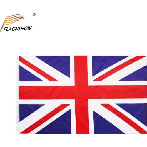 Flagnshow United Kingdom UK Flag One Piece 3X5 FT Hanging Polyester British National Banner with Brass Grommets