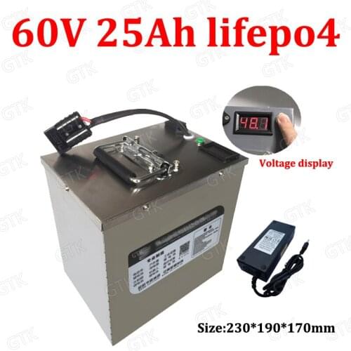 GTK 60v lifepo4 electric bike battery 60v 25ah lifepo4 battery pack BMS high power 25000w cleanness car bicycle + 5A charger