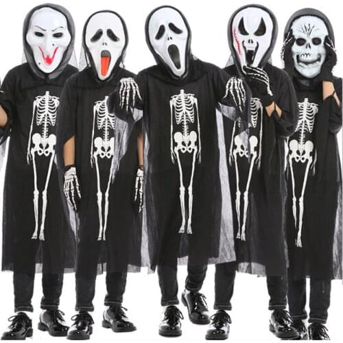 Halloween Ghosts Robes Vampire Cosplay Costumes Skull Skeleton Bodysuits Scary Mask Gloves for Men Carnival Party Coat Women