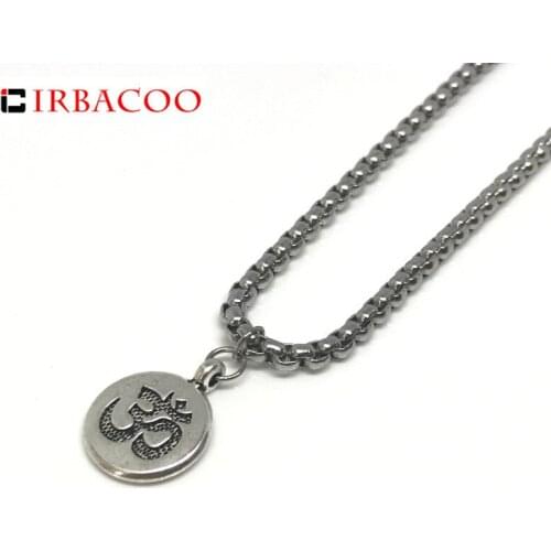 IRBACOO 2019 New Fashion Mens Necklace Yoga Hinduism Charm With 316L Stainless steel Chain Necklace For Men