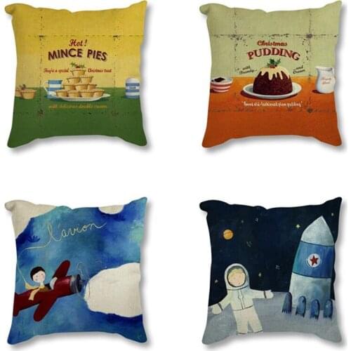 Childs dream Picture 18 inch Square Linen Cotton Cushion Throw Pillow Cases Cake Decorative Cushion Cover 45*45cm for Sofa Car