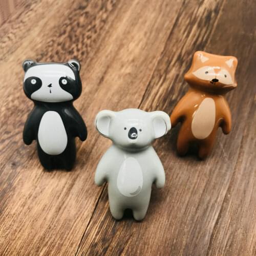 1Pcs Ceramic Koala Panda Fox Image Knobs Cartoon Animal Cabinet Pulls Decorative Cupboard Drawer Door Pull Handles with Screws