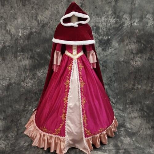 Belle Cosplay Costume Red Dress Halloween Costumes Women Girls Dress With Petticoat Long Sleeve