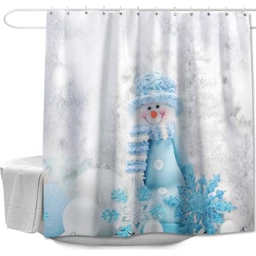 Colorful Star Blue Hat Snowman Shower Curtain with Hooks for Bathroom