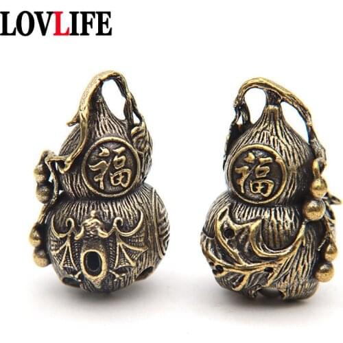 Brass Chinese Letters Blessing Gourd Charms Animal Bat Bell Copper Lucky Car Key Chain Pendants Jewelry Vintage Keyring Hangings