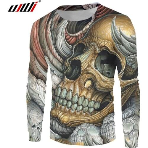 UJWI Horror white skull Mens Sweatshirt Top Style Fashion O-neck 3D Printing Long Sleeves Casual Blouse Dropshippingl