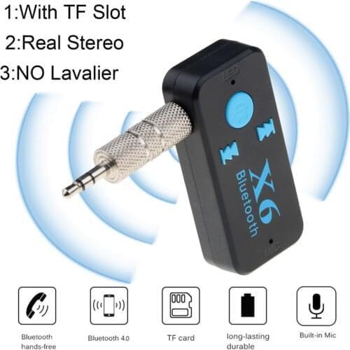 X6 Bluetooth 4.1 Music Receiver 3.5mm Aux Audio Receiver Adapter Handsfree Car Kit TF A2DP EDR Car Mp3 Player Wireless Music