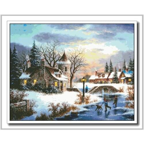 Embroidery Needlework Crafts 14CT Unprinted DIY Quality Cross Stitch Kits Handmade Arts Manor Scenery in winter Home Decor