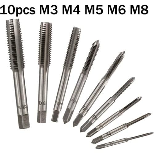 10pcs M3 M4 M5 M6 M8 HSS Screw Tap Drill Bit Set Metric Thread Tap Straight Flute Plug Tap Hand Tools