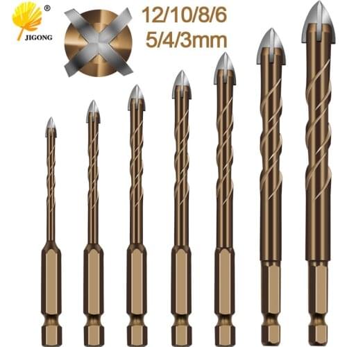 3/4/5/6/8/10/12mm Cross Hex Tile Drill Bits Set for Glass Ceramic Concrete Hole Opener Hard Alloy Triangle Bit Tools
