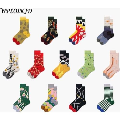 [WPLOIKJD]New Fashion Cotton Creative Mens Socks Harajuku Colorful Funny Streetwear Hip Hop Happy Socks Skarpetki For Male Gift