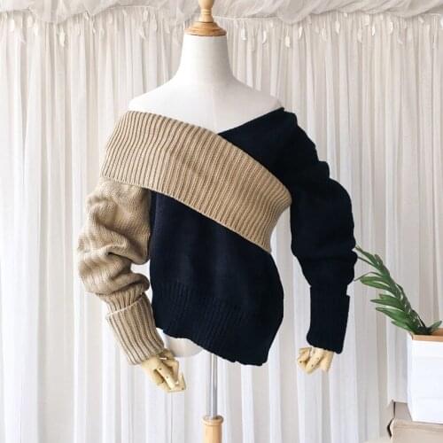 IHOBBY 2020 Spring New Fashion Retro Contrast Color Pullover Cross Criss Thickened Women Loose Lazy Style Knitting Sweater