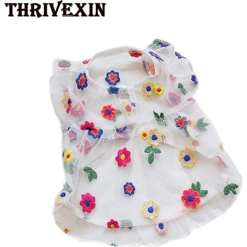 Pet Clothes Dog Clothes Summer Transparent Gauze Skirt Flower Skirt Cat Summer Dress Teddy Bear Net Gauze Skirt Puppy Dress Girl