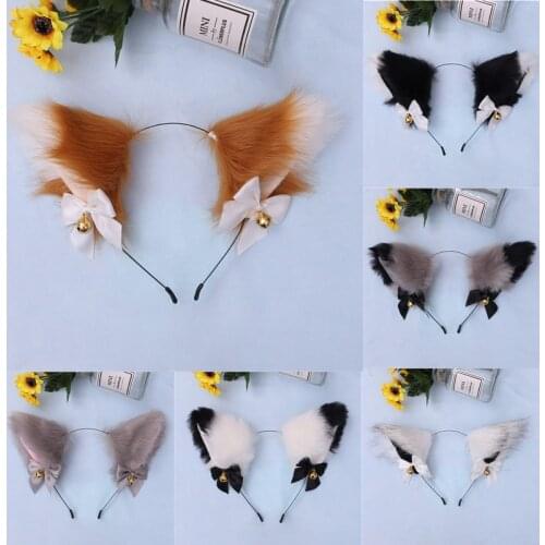 New Masquerade Halloween Cute Fox Cat Ears Plush Headband Lolita Cosplay Party Costume Bow Tie Bell Girls Anime Hair Accessories