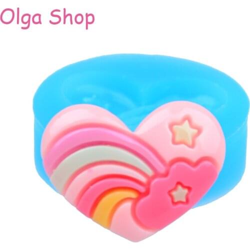 QYL139 30.4mm Heart Star/Rainbow Silicone Mold - Cupcake Topper Fondant Candy, Resin Clay, Gum Paste, Cookie Biscuit, Icing Mold