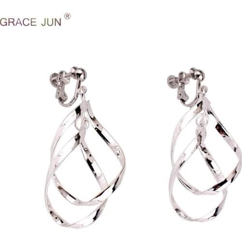 2018 Hot Sale Hollow-out Double Twisted Clip on Earrings Without Piercing Fashion Large Earrings for Women Party Charm Ear Clip