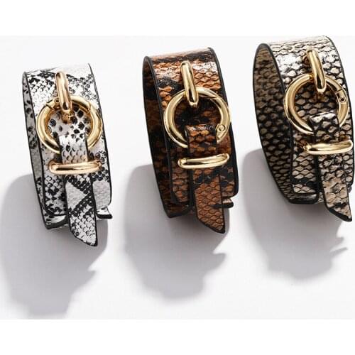 Trendy Women Man Leopard Leather Bracelets Vintage Punk Charm Snake Leather Fashion Gold Wristbands Bracelet Jewelry Gifts