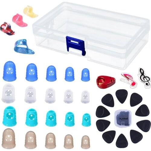 20Pcs Silicone Finger Sleeves + 10Pcs Guitar Picks + 4Pcs Nail Plectrums Set