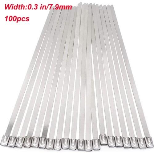Width 0.3 Inch/7.9mm Stainless Steel Cable Zip Ties Self-Locking Heavy Duty Metal Zip Ties Pack of 100