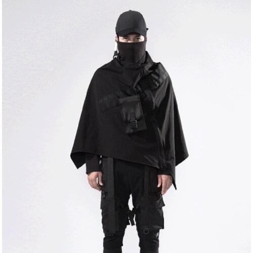 PUPIL TRAVEL Techwear Tactical Poncho Hip Hop Cape Punk Style Zip Up Cloak